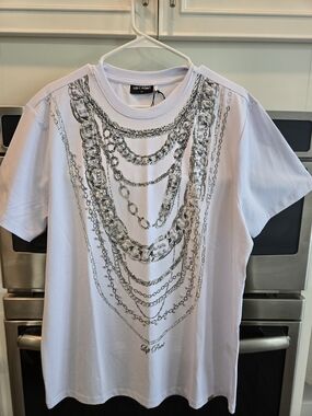 🔥Left Point Men's Rhinestone Necklace Graphic T-Shirt, Size XL